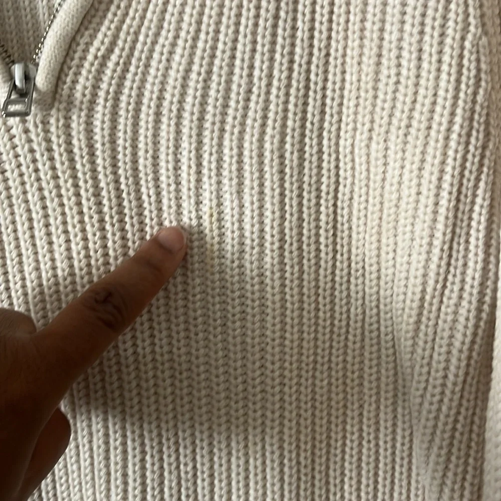 Boden men sweater chunky knit 1/4 zip‎ xl casual office Cream stripe arm